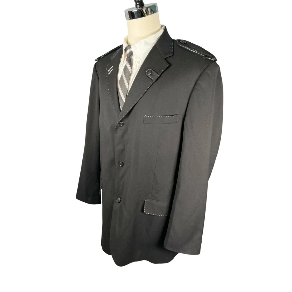 Crème de Silk‎ 2pc Suit 3XL Black with White Topstitch Wool Pleated Pants 43x32